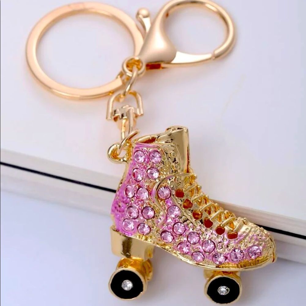 New Crystal Rollerskate Roller Skate Purse Charm Keychain Derby Pink Barbiecore
